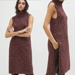 Anthropologie Flowy Maxi Sleeveless Knit Tunic turtleneck Sweater in Wine size M